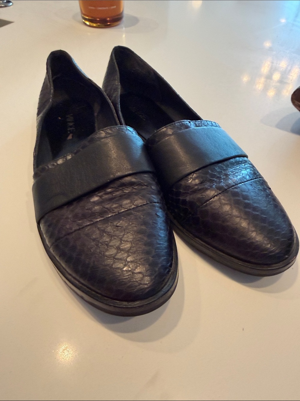 Vince Women’s Black Leather Textured Loafers